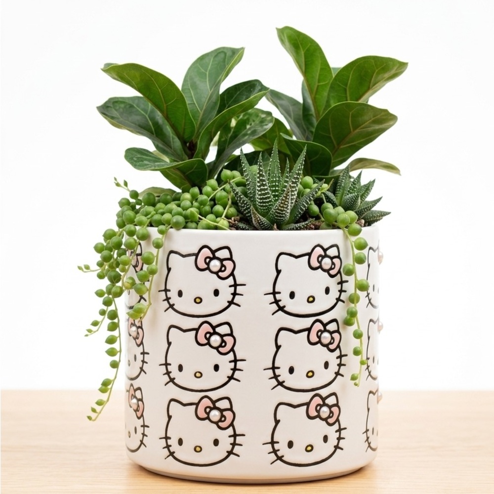 Hello Kitty White Ceramic Planter with Pink Bow Accents